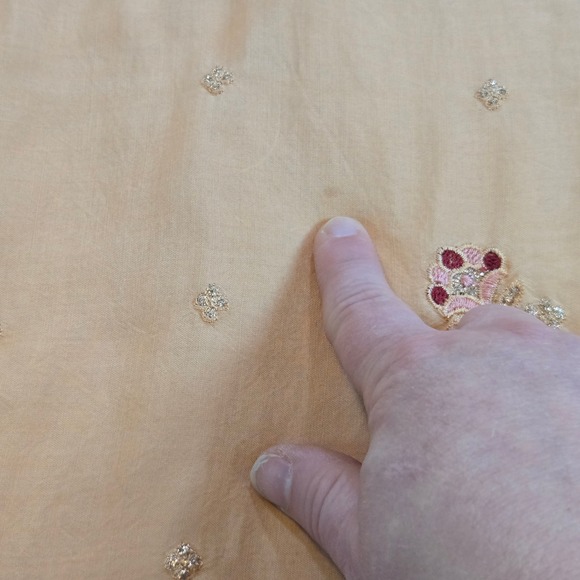 Peach Embroidered Kurta Tunic Women Long Sleeve Floral Sequin Scalloped Hem - Picture 4 of 9